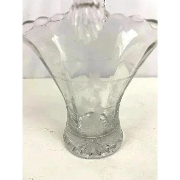 VTG Pressed Clear Etched Floral Glass Basket Vase 9.75" Tall MCM Home Decor - Picture 15 of 16